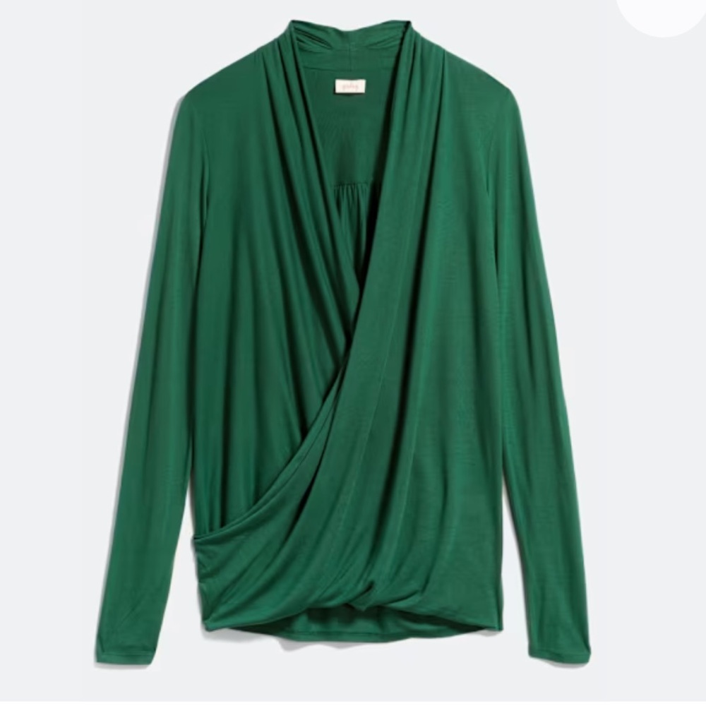 Pixley Sabinne Criss Cross Front Knit Top Elegant Green L/S Drape Top XXL